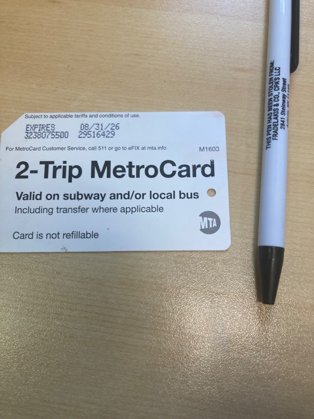 Metro card 2 way used - Picture 3 of 3
